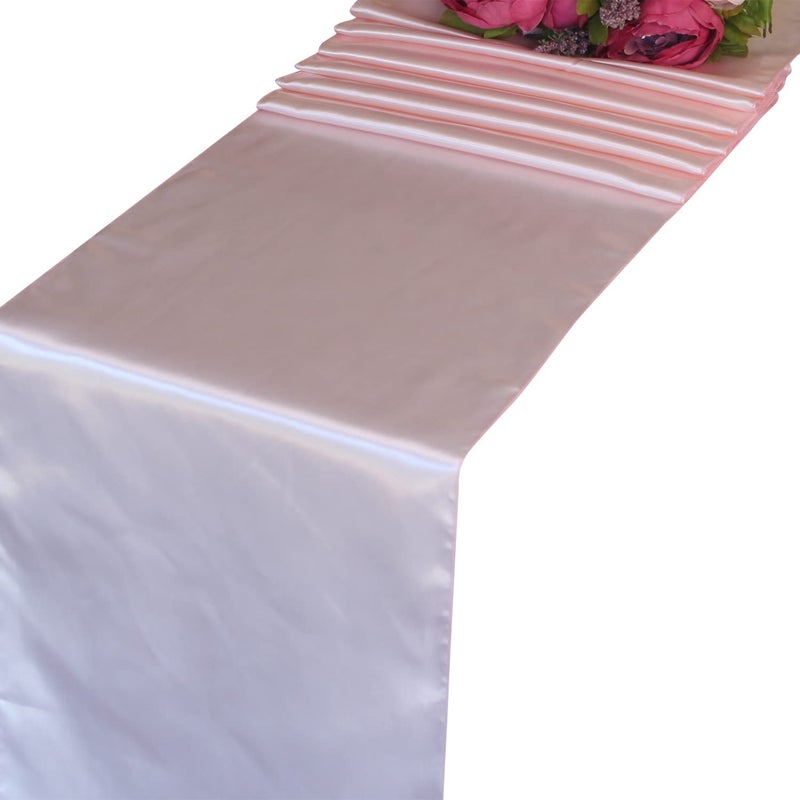 Welmatch Blush Pink Satin Table Runners - Welmatch 5 pcs Wedding Banquet Party Event Decoration Table Runners (Blush Pink, 5) - Image 1